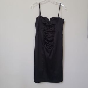 Eliza J Dress 6 Black Satin Sweetheart Neck Ruched Bodice Fairy Grunge Punk LBD